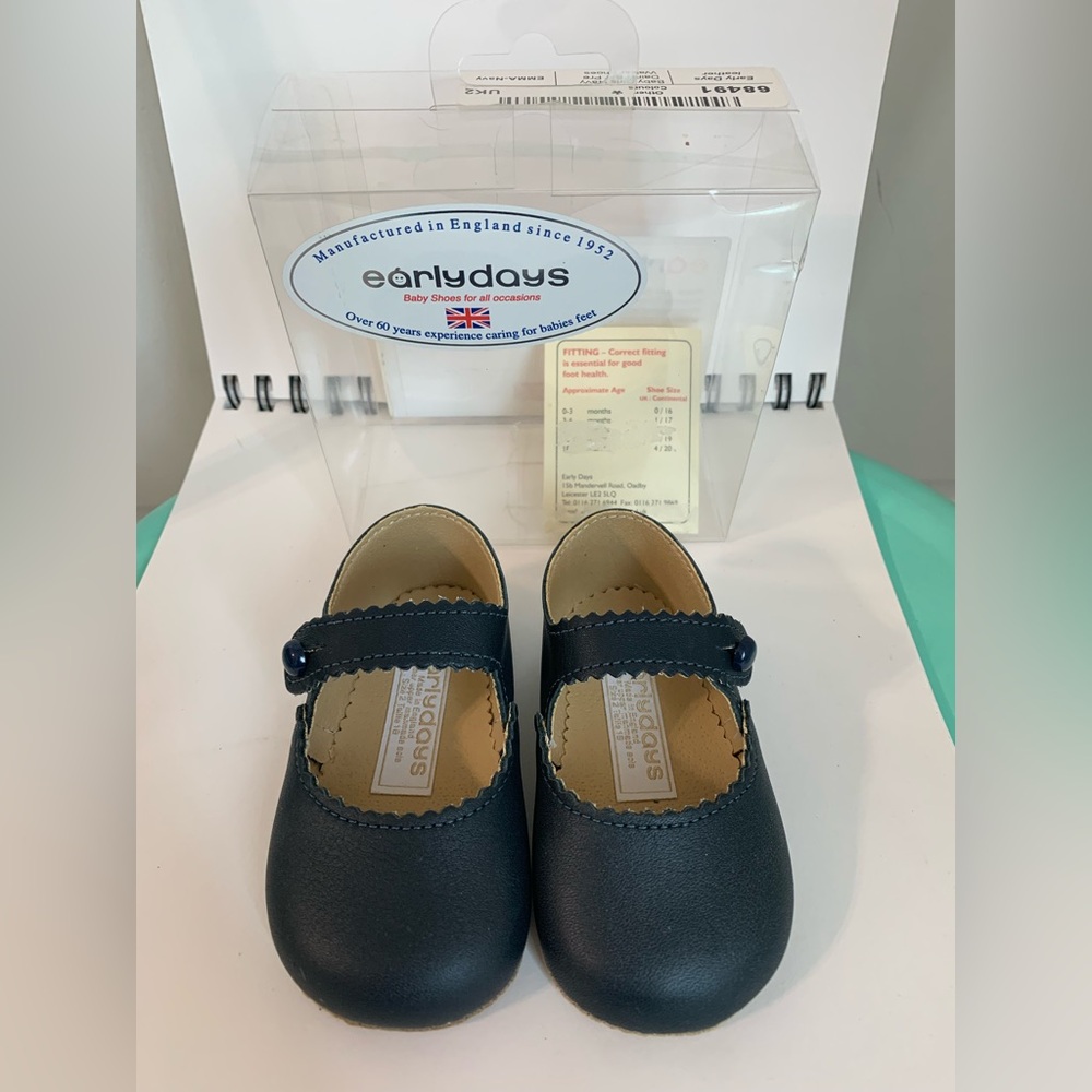 New Open Box Baypods Navy Patent Scallop Leather Mary Jane Shoes 6-12 Months UK